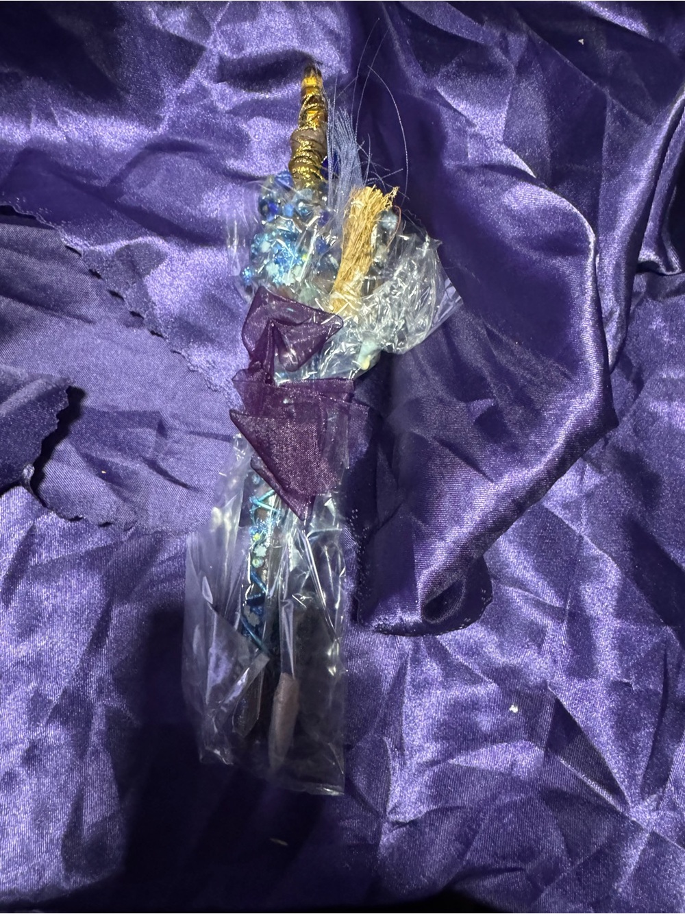 Blue Decorative Beaded Wand and broom pen set